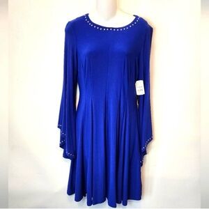 Blue Emma and Michele A-Line Bell Sleeve Dress. Size L. NWT.